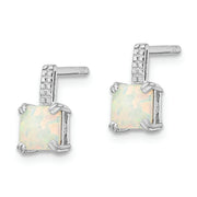 Sterling Silver Rhodium-plated Square White Created Opal Post Earrings