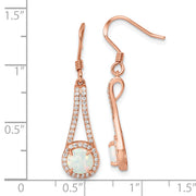 Sterling Silver Rose-tone Polished CZ & White Created Opal Dangle Earrings