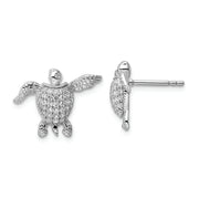 Sterling Silver Rhodium-plated CZ Sea Turtle Post Earrings