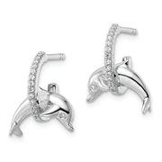 Sterling Silver Rhodium-plated CZ Dolphin Post Earrings