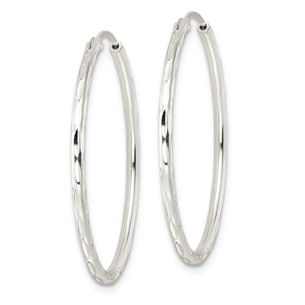 Sterling Silver Diamond-cut 1.5x30mm Endless Tube Hoop Earrings