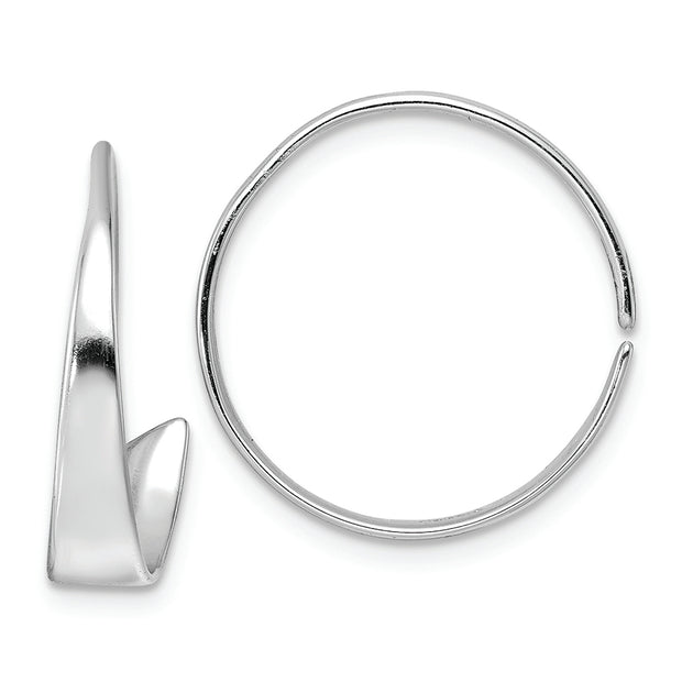 Sterling Silver Rhodium-plated Polished Flat Bar Hoop Threader Earrings