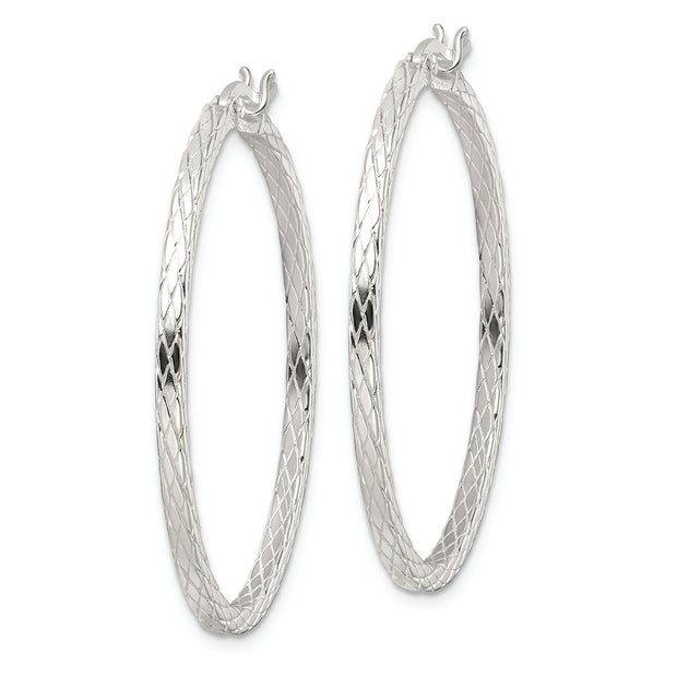 Sterling Silver Diamond Pattern Hoop Earrings