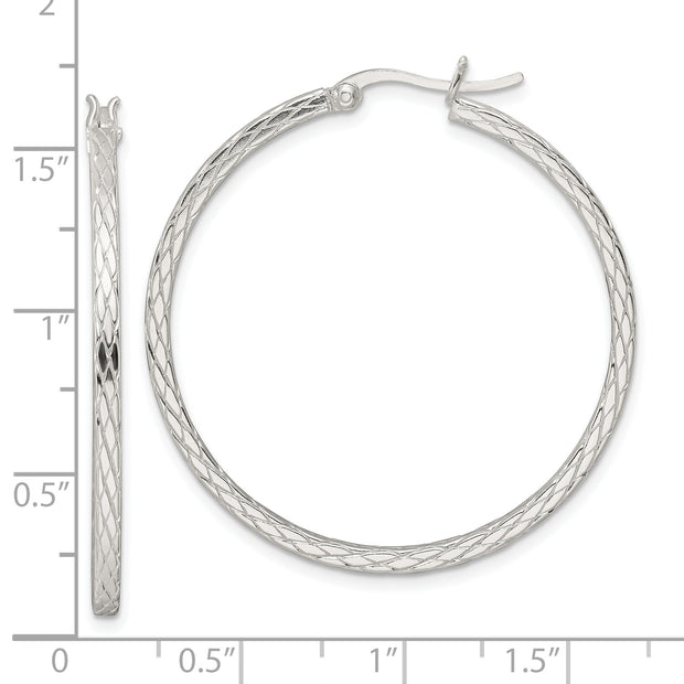 Sterling Silver Diamond Pattern Hoop Earrings