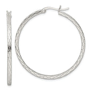 Sterling Silver Diamond Pattern Hoop Earrings