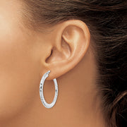 Sterling Silver Rhodium-plated 2x32mm D/C Knife-edge Tube Hoop Earrings