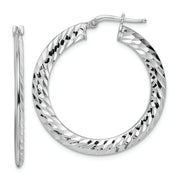 Sterling Silver Rhodium-plated 2x32mm D/C Knife-edge Tube Hoop Earrings