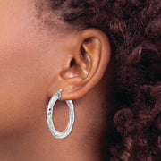 Sterling Silver Rhodium-plated 3x33mm D/C Twisted Tube Hoop Earrings