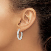 Sterling Silver Textured Greek Key 4x24mm Tube Hoop Earrings