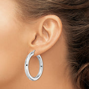 Sterling Silver Rhodium-plated 5x38mm Octagon Tube Hoop Earrings