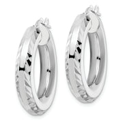Sterling Silver Rhodium-plated 5x24mm D/C Octagon Tube Hoop Earrings