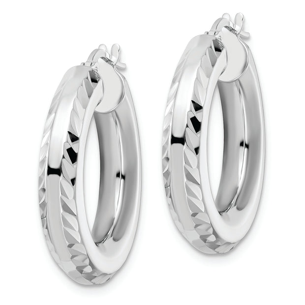Sterling Silver Rhodium-plated 5x24mm D/C Octagon Tube Hoop Earrings