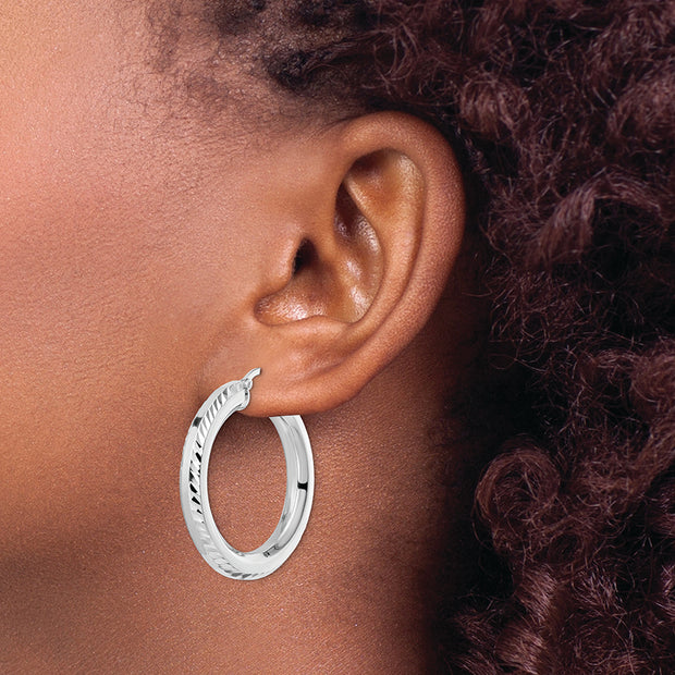 Sterling Silver Rhodium-plated 5x34mm D/C Octagon Tube Hoop Earrings