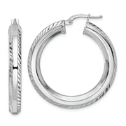Sterling Silver Rhodium-plated 5x34mm D/C Octagon Tube Hoop Earrings