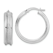 Sterling Silver Polished and Textured Circle Hoop Earrings