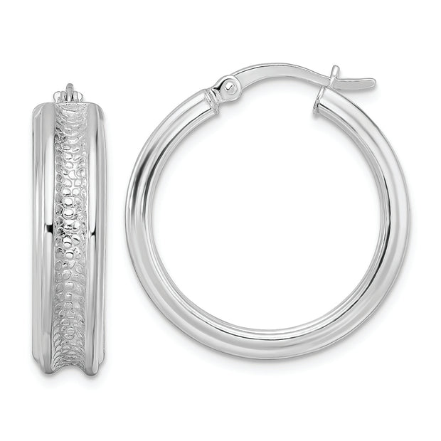 Sterling Silver Polished and Textured Circle Hoop Earrings