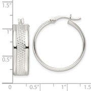 Sterling Silver Polished Textured 7.5x25mm Hoop Earrings