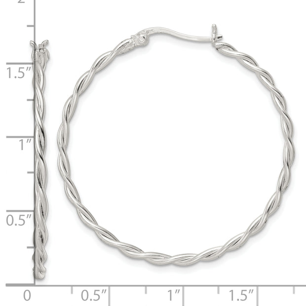 Sterling Silver Satin Twisted Hoop Earrings