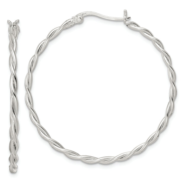 Sterling Silver Satin Twisted Hoop Earrings