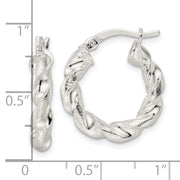 Sterling Silver Polished and Textured Twisted Circle Hoop Earrings