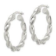 Sterling Silver Polished and Textured Twisted Circle Hoop Earrings