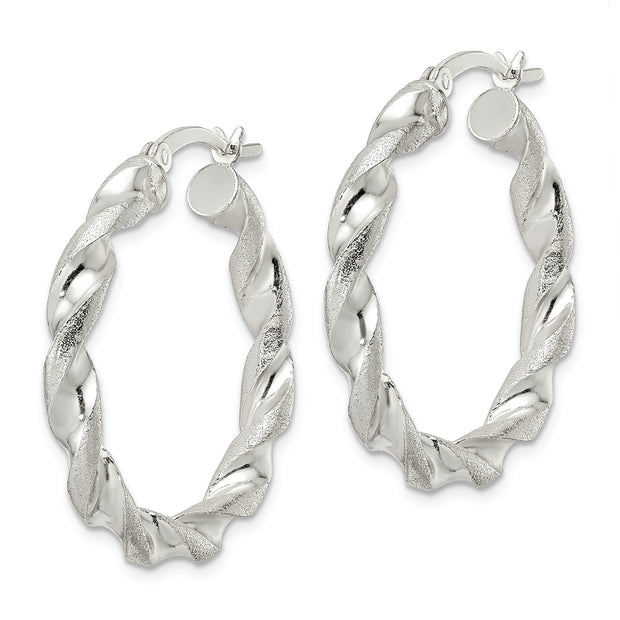 Sterling Silver Polished and Textured Twisted Circle Hoop Earrings