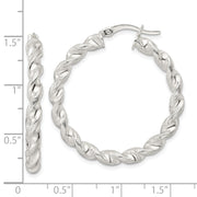Sterling Silver Polished and Textured Twisted Circle Hoop Earrings