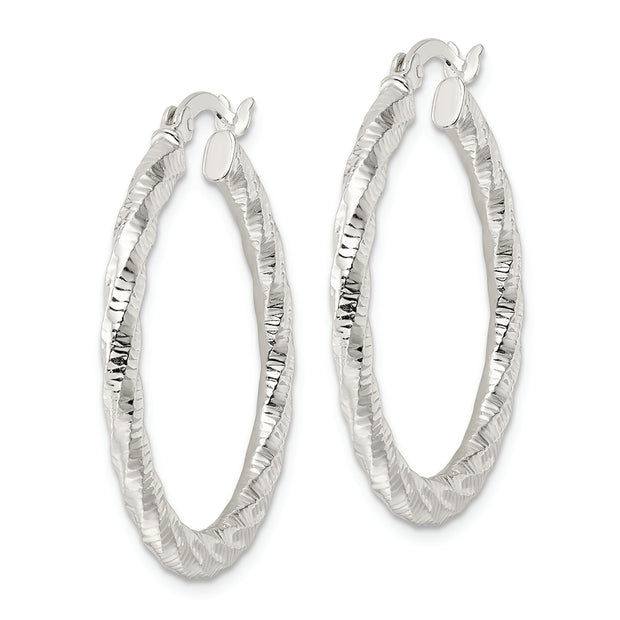 Sterling Silver Polished and Textured Twisted Hoop Earrings