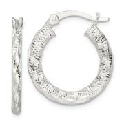 Sterling Silver Polished and Textured Twisted Hoop Earrings