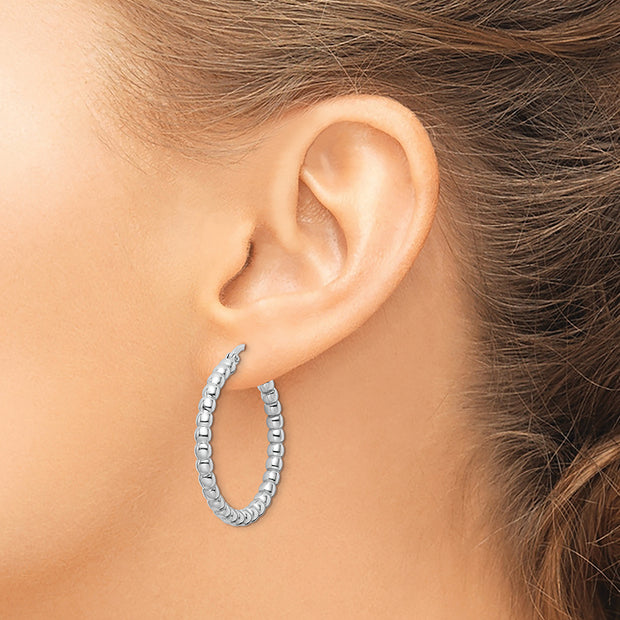 Sterling Silver Rhodium-plated Polished 3mm Beaded Hoop Earrings