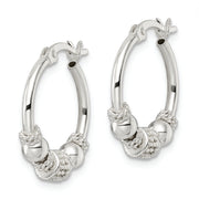 Sterling Silver Polished Beaded Circle Hoop Earrings