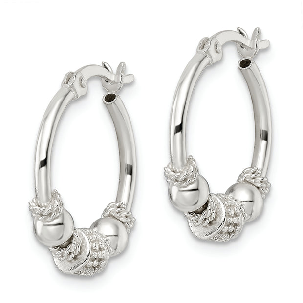 Sterling Silver Polished Beaded Circle Hoop Earrings