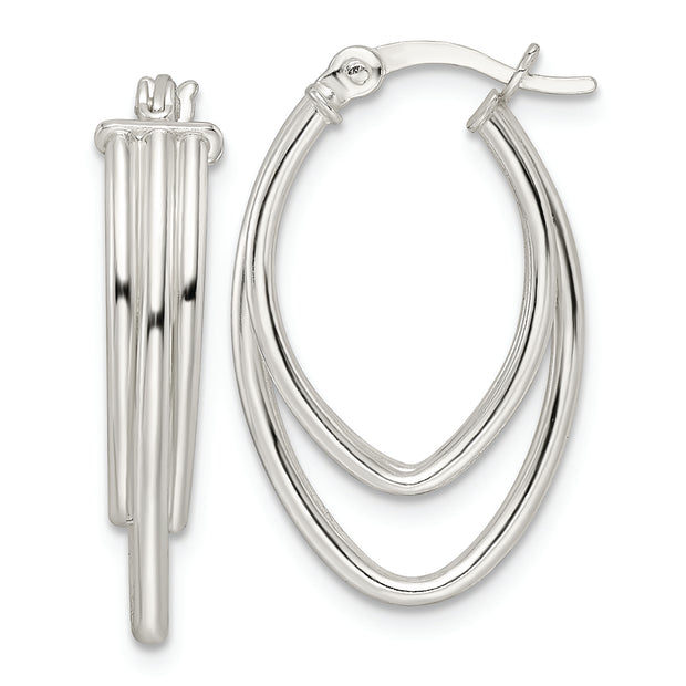 Sterling Silver Polished Triple Oval Hoop Earrings