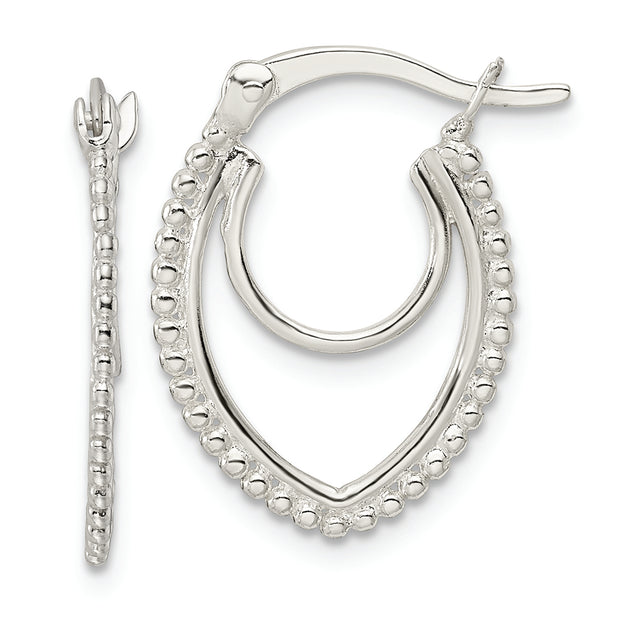 Sterling Silver Beaded Double Oval Hoop Earrings