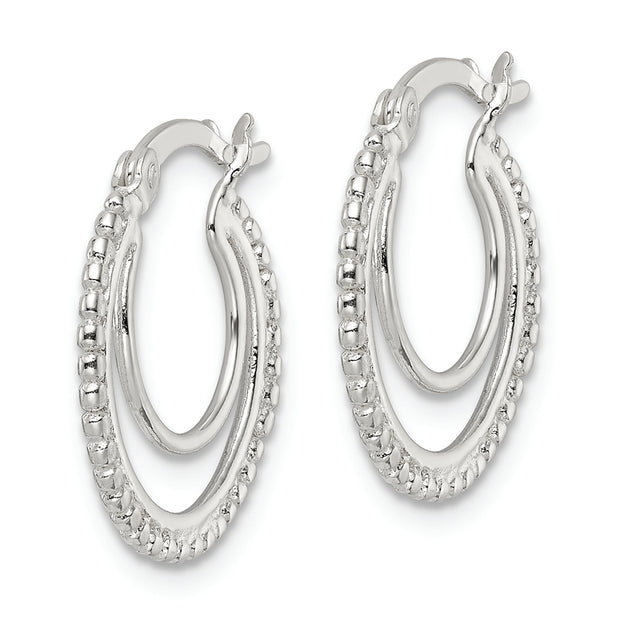 Sterling Silver Beaded Double Circle Hoop Earrings
