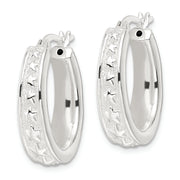 Sterling Silver Polished Star Oval Hoop Earrings