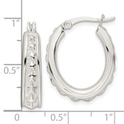 Sterling Silver Polished Star Oval Hoop Earrings