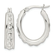 Sterling Silver Polished Star Oval Hoop Earrings