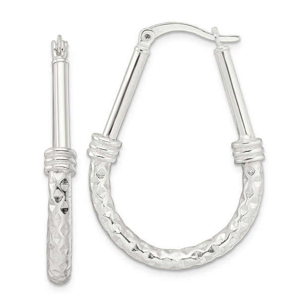 Sterling Silver Polished Fancy Oval Hoop Earrings