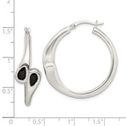Sterling Silver Polished Black Enamel Hearts Circle Hoop Earrings