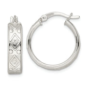 Sterling Silver Polished Geometric Design 5.25mm Round Hoop Earrings