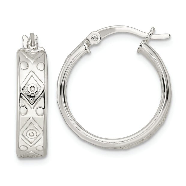 Sterling Silver Polished Geometric Design 5.25mm Round Hoop Earrings