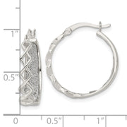 Sterling Silver Polished Fabric Glitter Hoop Earrings