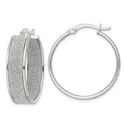 Sterling Silver Polished Fabric Glitter 6.85mm Round Hoop Earrings