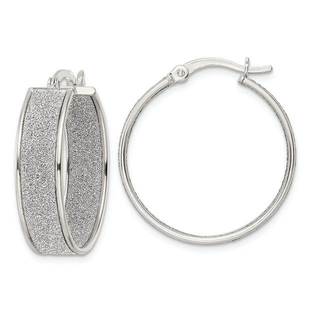 Sterling Silver Polished Fabric Glitter 6.85mm Round Hoop Earrings