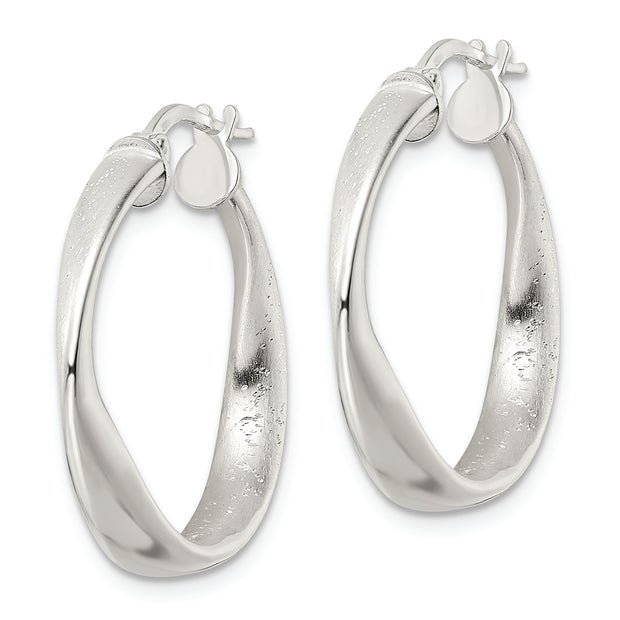 Sterling Silver Polished & Satin Twisted Hoop Earrings