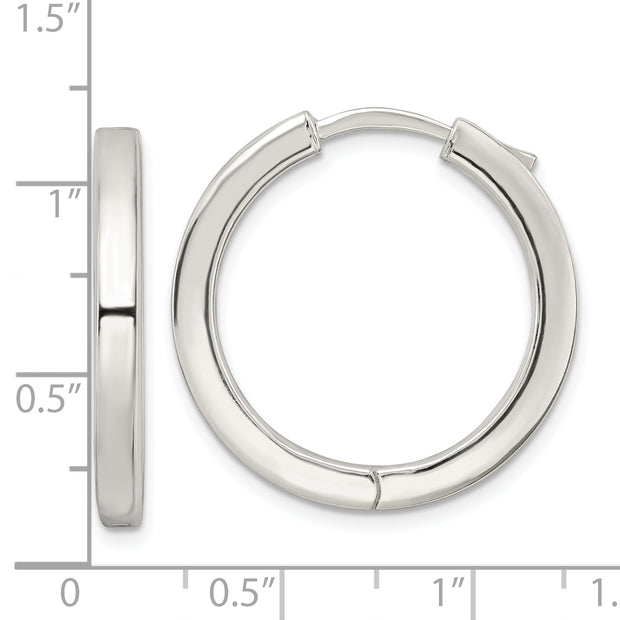 Sterling Silver Polished 3x28mm Hinged Square Tube Hoop Earrings