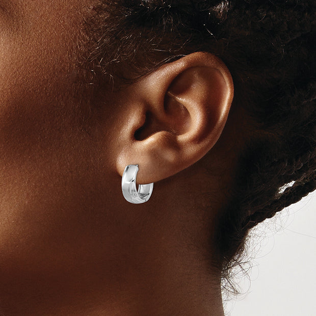 Sterling Silver Rhodium-plated Polished & Satin Wavy Hinged Hoop Earrings