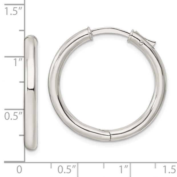 Sterling Silver Polished 3x28mm Hinged Tube Hoop Earrings