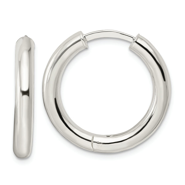 Sterling Silver Polished 3.5x25mm Hinged Tube Hoop Earrings